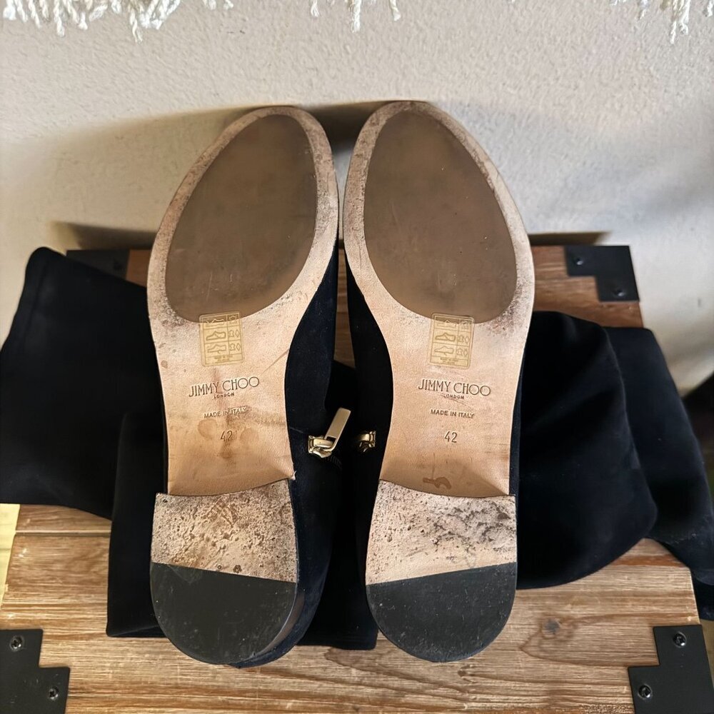 jimmy Choo Myren Black Stretch Suede Flat Over the Knee Boots Size 42/US Size 12 - Picture 15 of 16